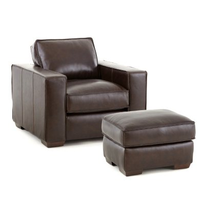 Ravello Full-Grain Leather Chair and Ottoman Set - Sam's Club