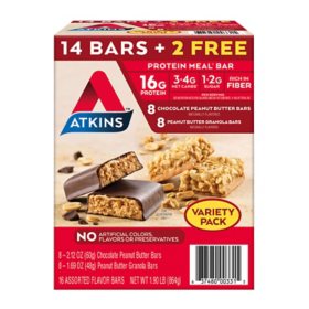 Atkins Chocolate Peanut Butter Meal Bars and Peanut Butter Granola Meal Bars Variety Pack (16 ct.)