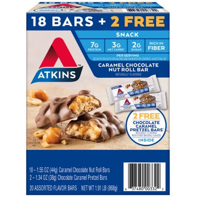 Atkins Chocolate Caramel Nut Roll Snack Bars (18 ct. + 2 Free Chocolate