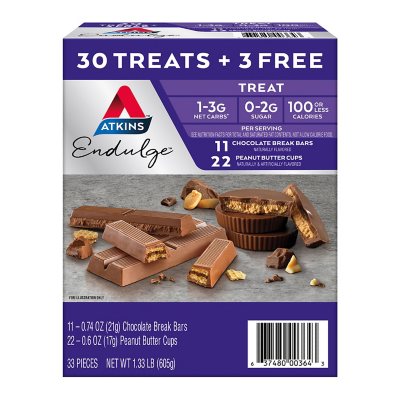 Atkins Endulge Variety, Peanut Butter Cups & Chocolate Break Bar (33 ct ...