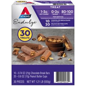 Atkins Endulge Peanut Butter Cup Chocolate Break Bar Variety Pack (30 ct.)