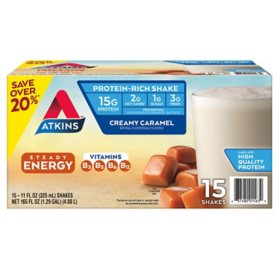 Atkins 15g Energy Protein Shake, Creamy Caramel 11 fl. oz., 15 pk.