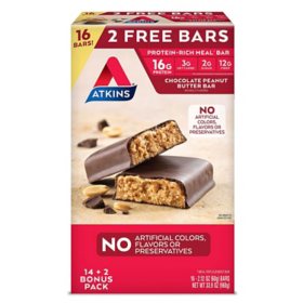 Atkins Protein-Rich Meal Bar, Chocolate Peanut Butter, Keto Friendly (16 ct.)