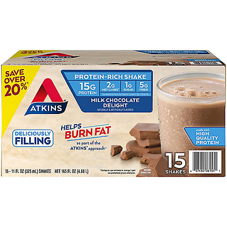 Atkins Gluten Free Protein-Rich Shake, Milk Chocolate Delight, Keto Friendly (15 pk.)