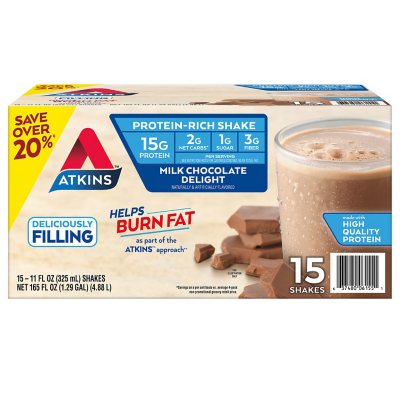 Atkins 15g Keto Protein Shake, Milk Chocolate (11 fl. oz., 15 pk.) - Sam's Club