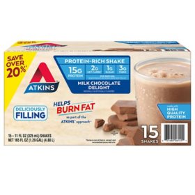 Atkins 15g Keto Protein Shake, Milk Chocolate 11 fl. oz., 15 pk.