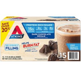 Atkins 15g Keto Protein Shake, Dark Chocolate Royale 11 fl. oz., 15 pk.