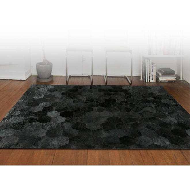 Handcrafted Cowhide 8' x 10' Area Rug, Black