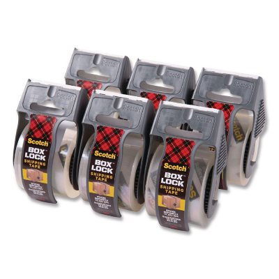 Box Lock Shipping Packaging Tape, 1.5" Core with Dispenser, 1.88" x 22.2 yds, Clear, 6 Pack