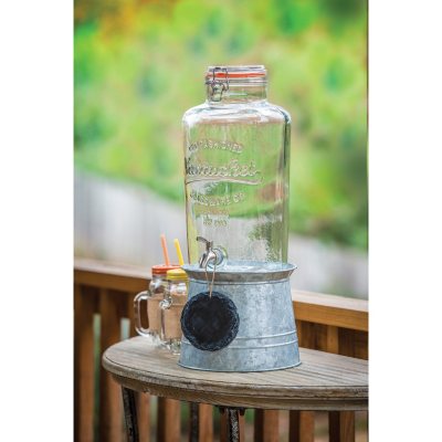 at Home 1-Gallon Beverage Dispenser on Galvanized Metal Base