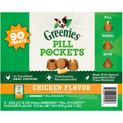 Greenies Pill Pockets Capsule-Size Natural Dog Treats, Chicken Flavor (3 -   oz. Pouches) - Sam's Club