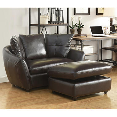 Milano Leather Chair and Storage Ottoman
