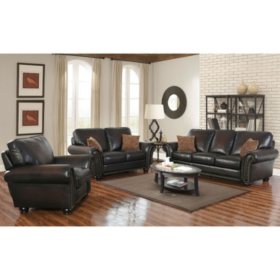 Melrose Leather Sofa Loveseat And Pushback Recliner 3 Piece Set