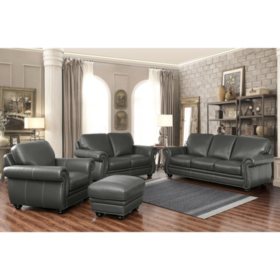 Kassidy Top Grain Leather Sofa Loveseat Armchair And Ottoman 4