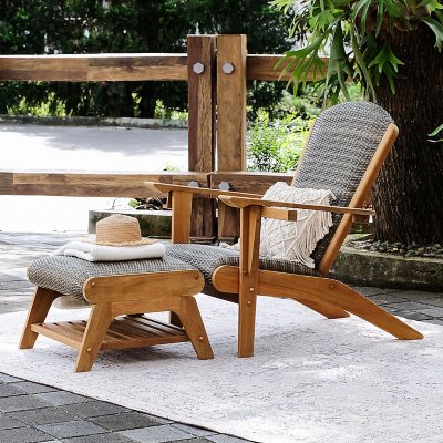 Teak Adirondack chair with footstool