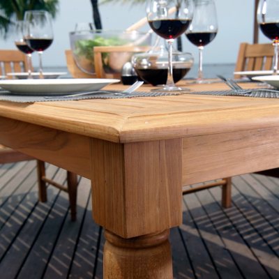 Teak and glass dining table hot sale