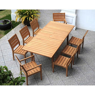 Madison Collection Extendable Teak Wood 9-Piece Dining Set