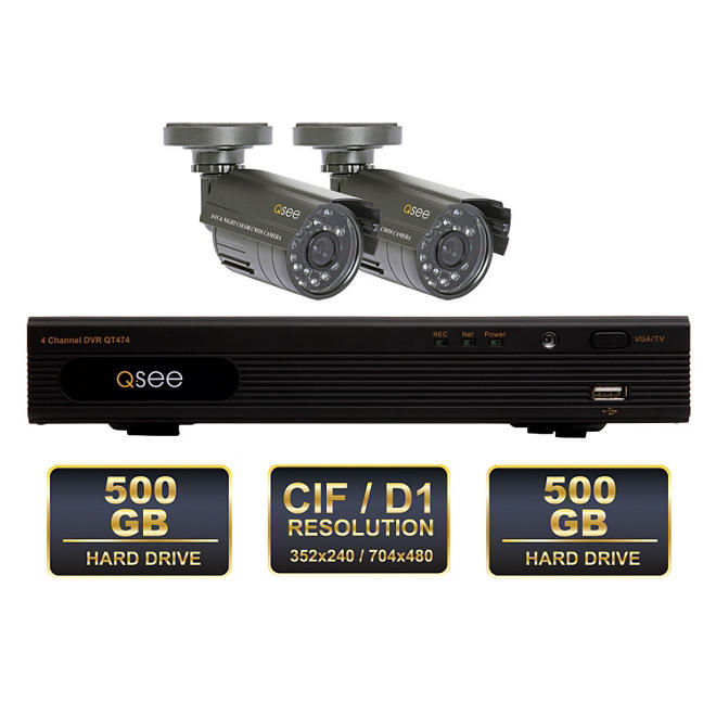 Q-See 4 Channel Surveillance System with 2 Color Day and Night Cameras & 500GB Hard Drive with MAC Compatibility