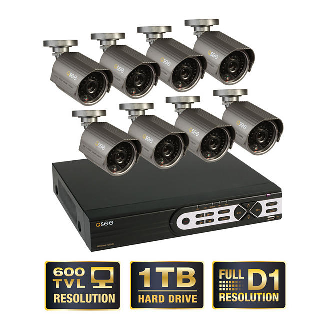 Q-See 8 Channel Full D1 Security System with 1TB Hard Drive, 8 600TVL Cameras, and 100' Night Vision