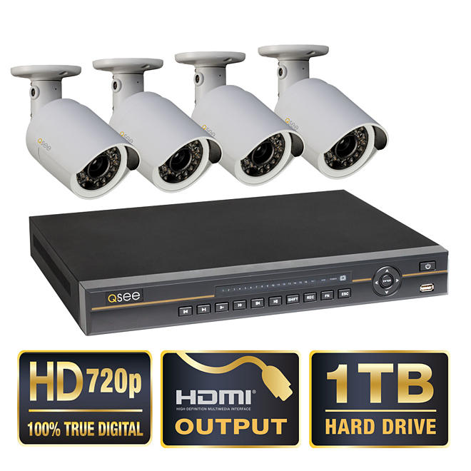 Q-See 8 Channel 720p HD Security System with 1TB Hard Drive, 4 720p Cameras, 100' Night Vision