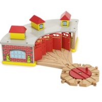 Wooden Train Roundhouse and Turntable Set