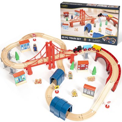 first learning wooden train set 60 pieces