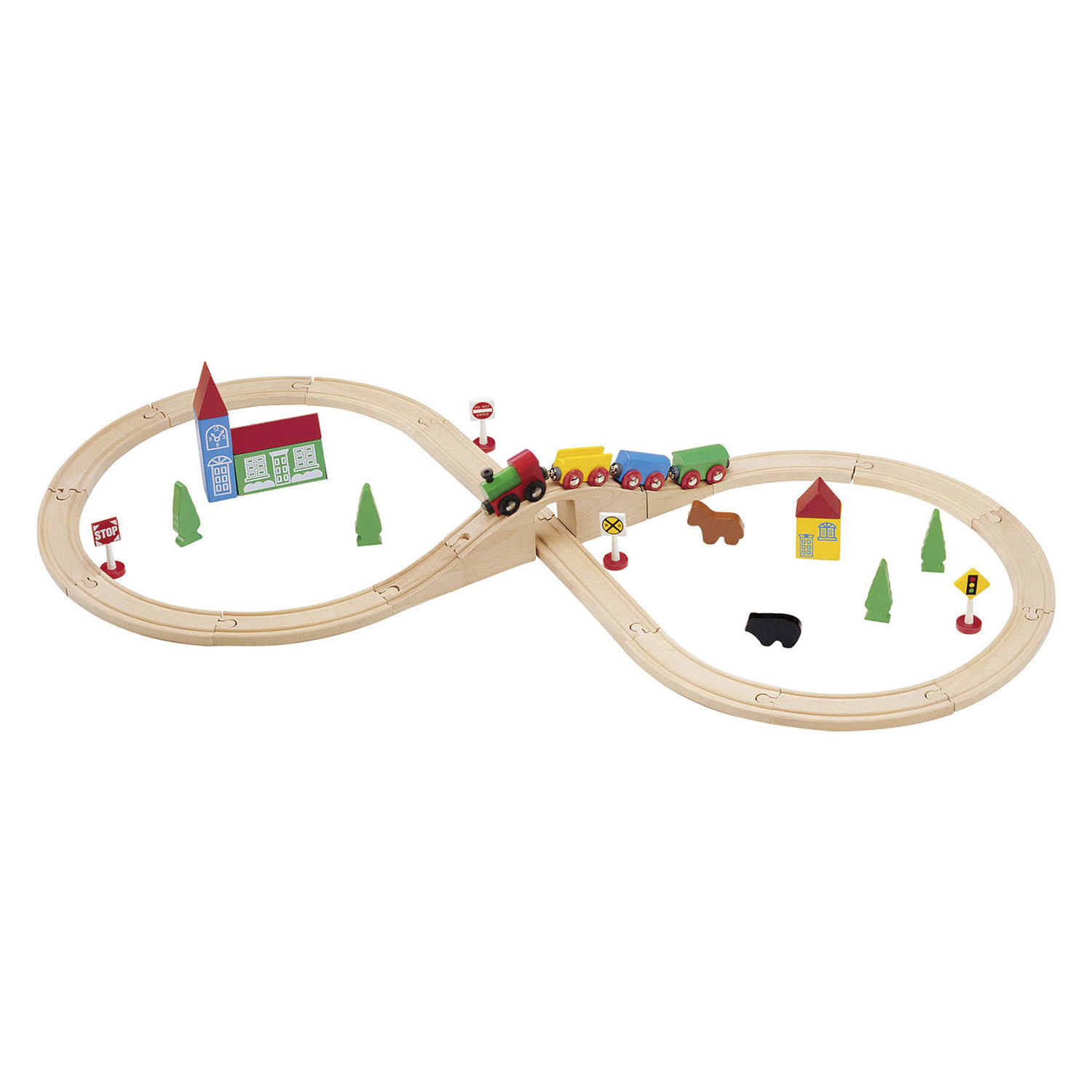 Maxim Enterprise Figure 8 Wooden Train Set Toy – Big 37 Pieces, Quality Hardwoods, Magnets Connect Cars, Complete Track, Fits on Table, Compatible with Thomas & Friends, BRIO, Melissa Doug