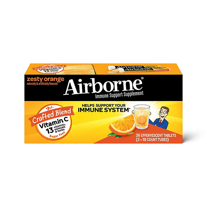 Airborne Immune Support Effervescent Tablets, Sugar-Free Zesty Orange 36 ct.
