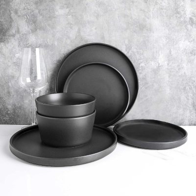 Service for 4 Stone Lain Celina 16-Piece Stoneware Round Dinnerware Set Gray M