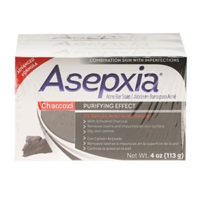 Asepxia with Activated Charcoal Purifying Effect Bar Soap, Acne Treatement, 2% Salicylic Acid (4 oz., 3 pk.)