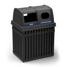 ArchTec Parkview Double Trash/Recycle Bin, Black, 50 gal.