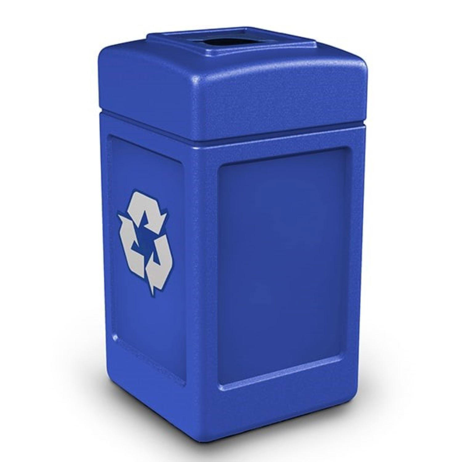 Commercial Zone Square Waste Container, Open Top Lid, Polyethylene, 42-gal, Blue
