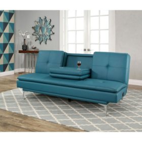 Havana Bonded Leather Sofa Bed With Console Turquoise