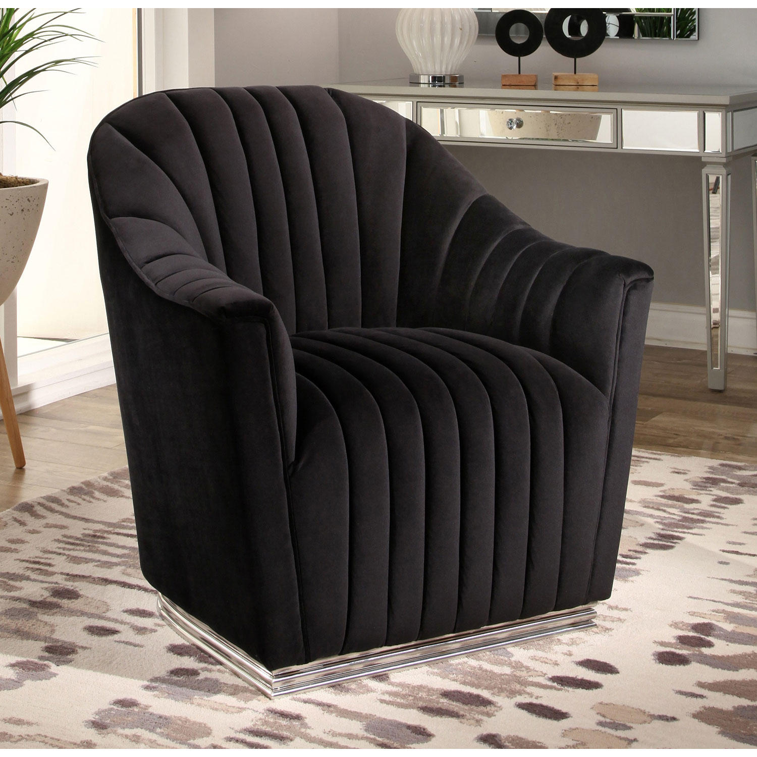 Montes Velvet Club Chair with Stainless Steel Base