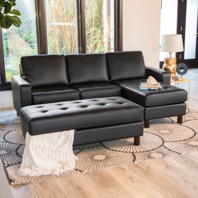 Abbyson Living Magnolia Tufted Leather Reversible Sectional Sofa