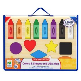 Lift & Learn Puzzles: Colors & Shapes and USA Map, 56 Piece