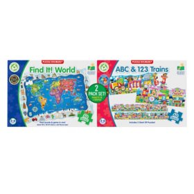 Puzzle Doubles: World Map + Giant ABC & 123 Train Floor Puzzles