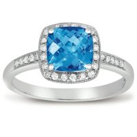 1.5 ct. Blue Topaz and Diamond Ring in 14K White Gold