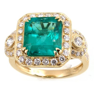 2.63 ct. Emerald and 0.58 ct. t.w. Diamond Ring in 18k Yellow Gold Sam s Club