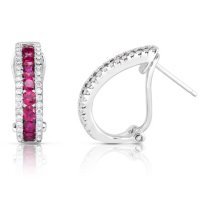 Square Ruby and Diamond Earring in 18 Karat White Gold
