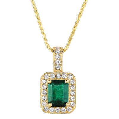 Emerald Pendant with Diamonds in 14K Yellow Gold - Sam's Club