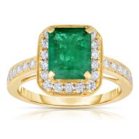 Emerald Ring with Diamonds in 14K Yellow Gold