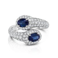 Oval Shaped 1.19 CT. T.W. Sapphire Bypass Ring with Diamonds in 18K White Gold