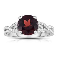 Round-Shaped Garnet Ring with Diamonds in 14K White Gold