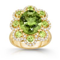 Oval Shaped Peridot Ring with Diamonds in 18K Yellow Gold