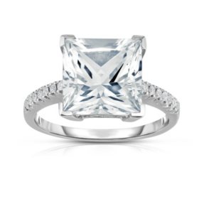 Princess Cut White Topaz and Diamond Ring in 14K White Gold