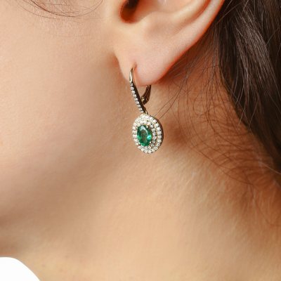 0.80 CT. T.W. Emerald Earrings with 0.35 CT. T.W. Diamonds in 14K Yellow Gold
