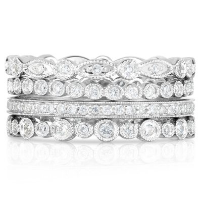 Yellow gold diamond deals stacking rings