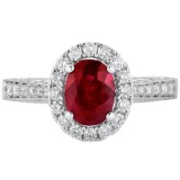 Oval Ruby and 0.50 CT. T.W. Diamond Ring in 18 Karat White Gold