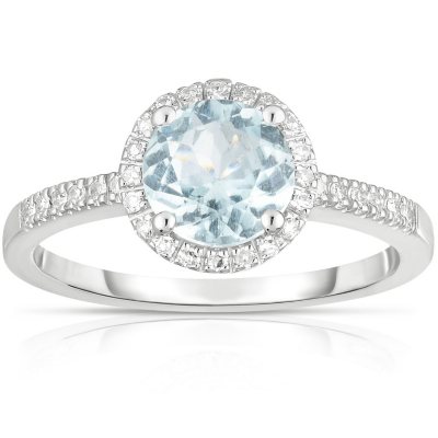 aquamarine ring 14k diamonds gold round samsclub